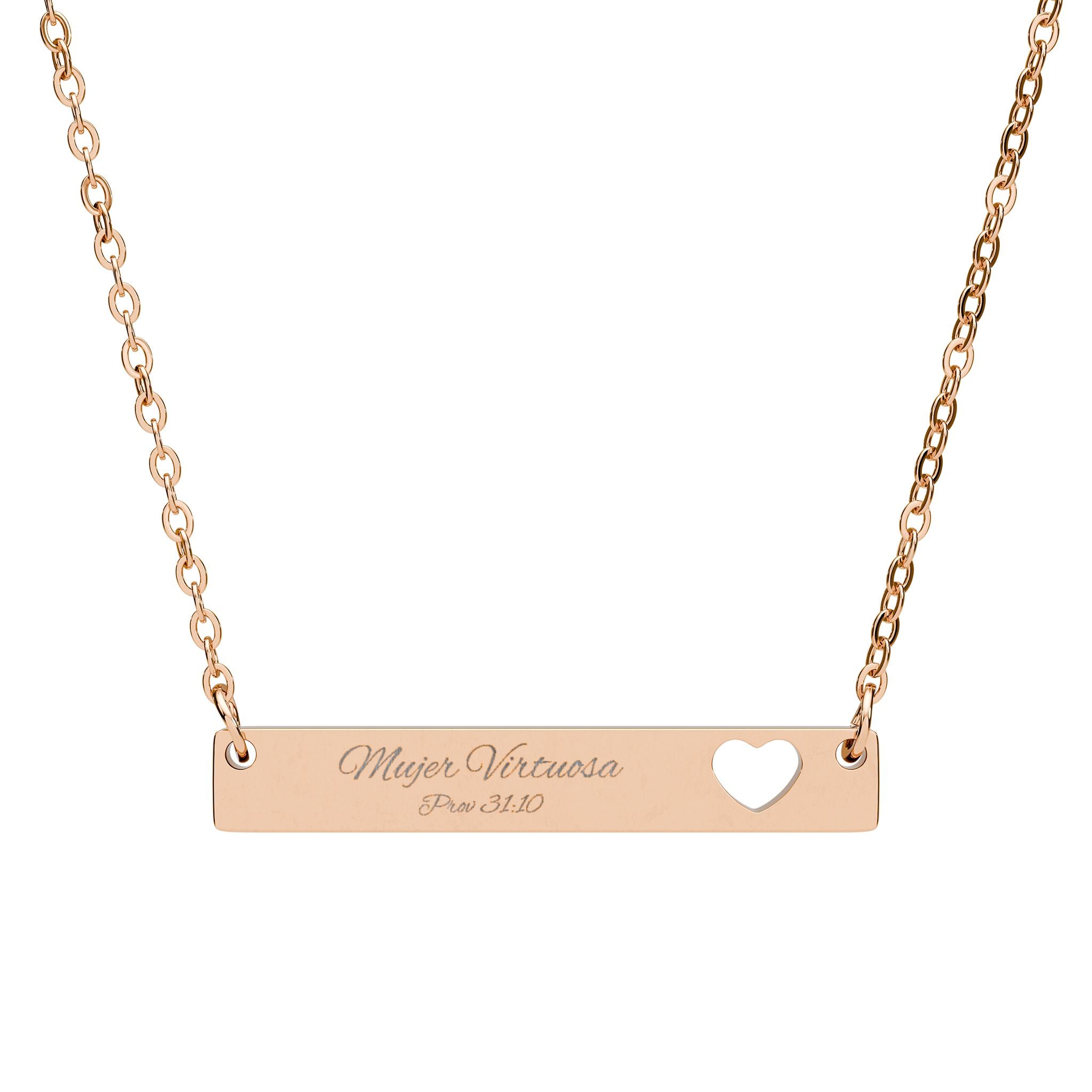 Collar “Mujer Virtuosa” – Barra Dorada con Corazón