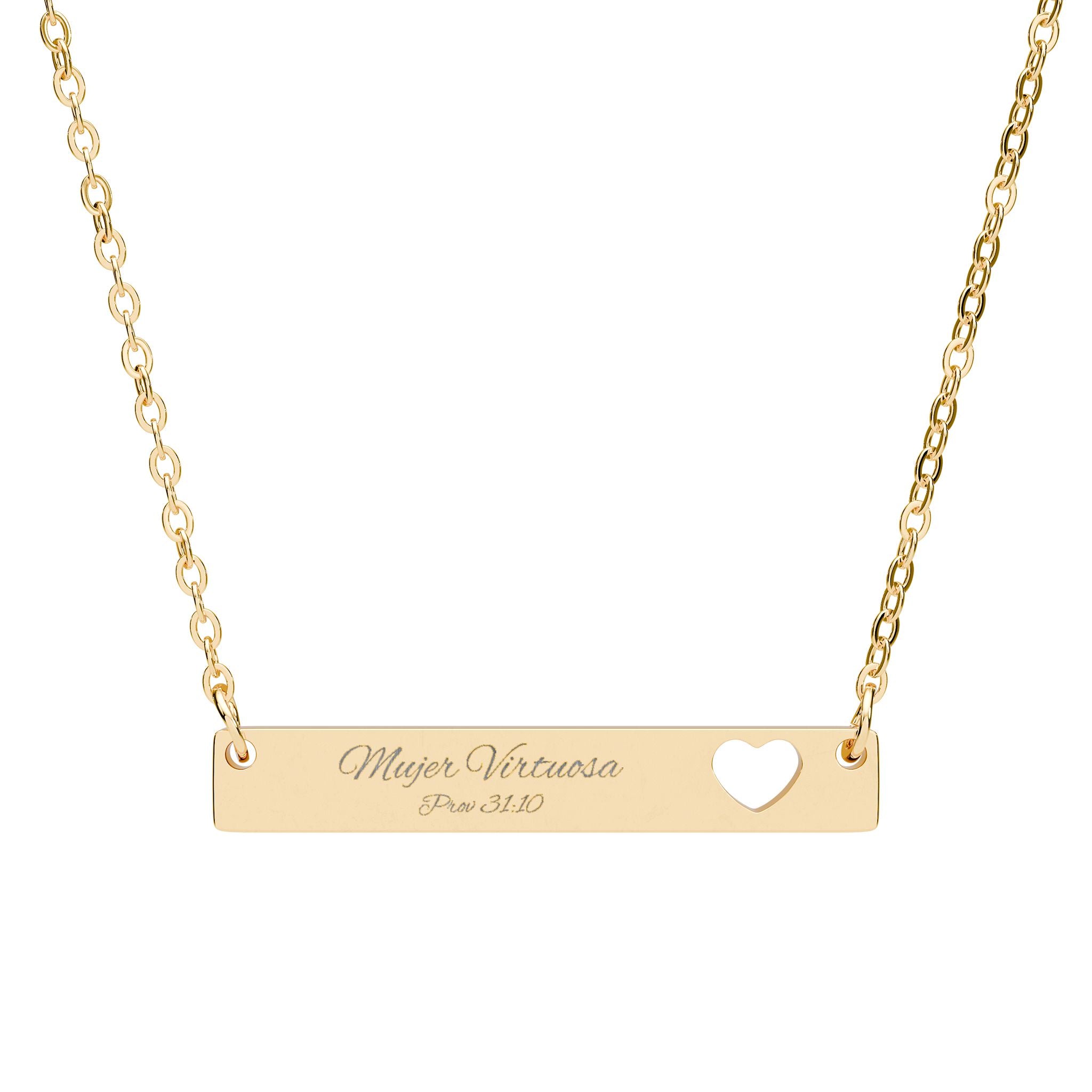 Collar “Mujer Virtuosa” – Barra Dorada con Corazón