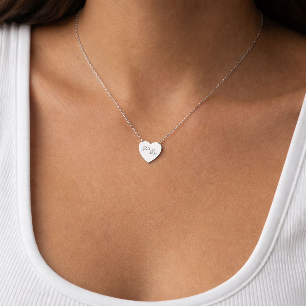 Engravable Heart Necklace — Personalized 'Pray' Pendant in Silver or Rose Gold